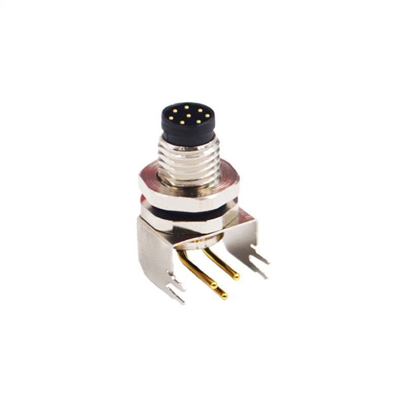 M8 8pins A code male right angle front panel mount connector,unshielded,insert,brass with nickel plated shell